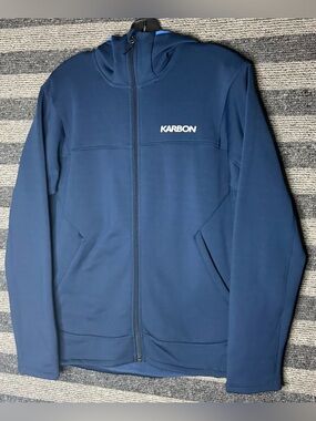Karbon Men's Navy Blue Hooded Soft Shell Jacket Large EUC